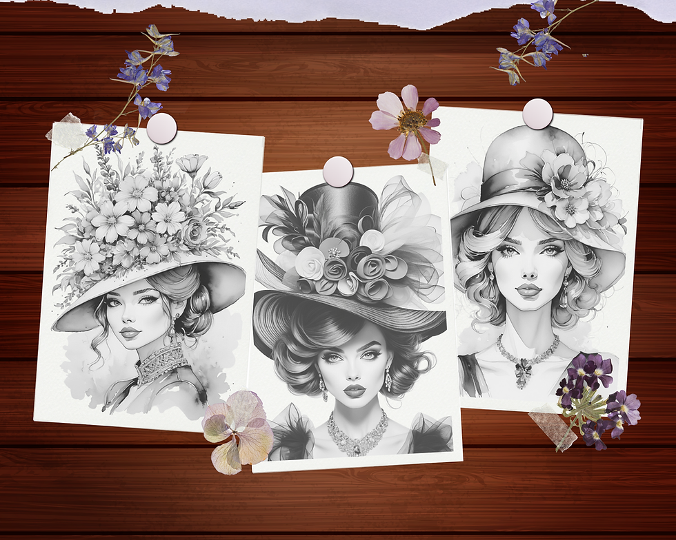 Miniatura: Women and Fancy Crazy Hats Coloring Pages