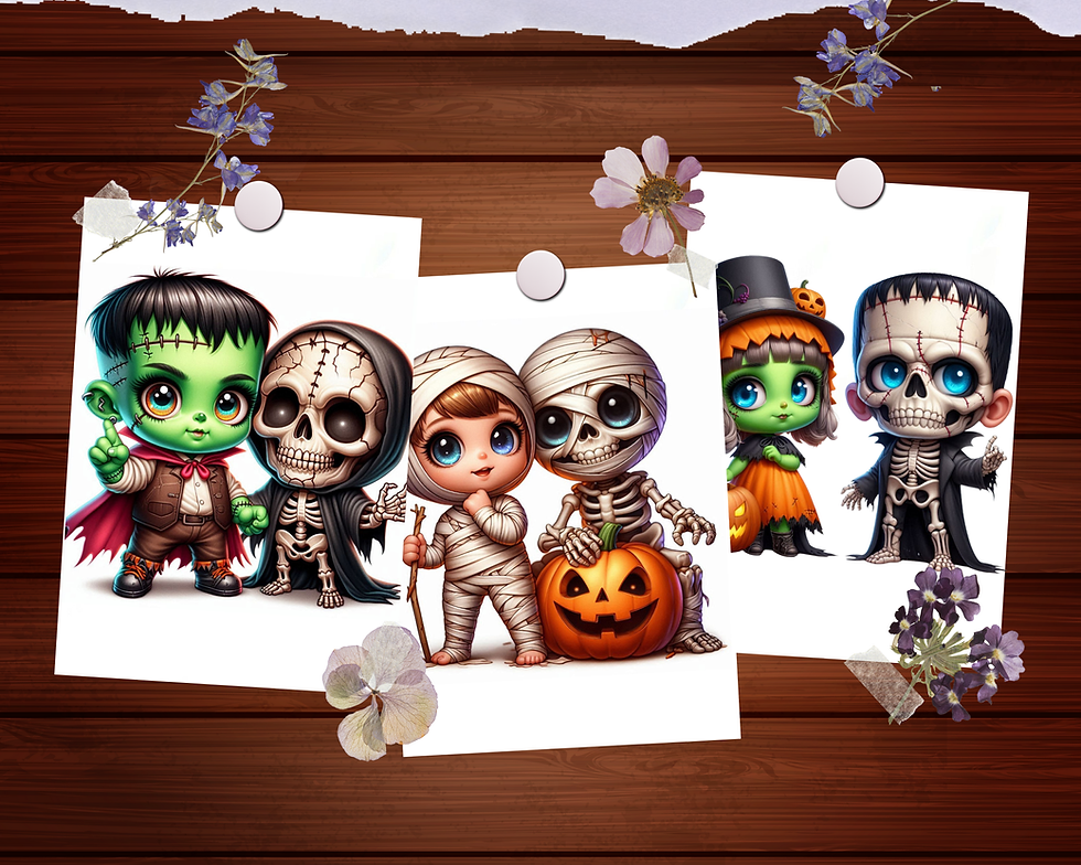 Thumbnail: Chibi Frankenstein and Skeleton Halloween Coloring Pages