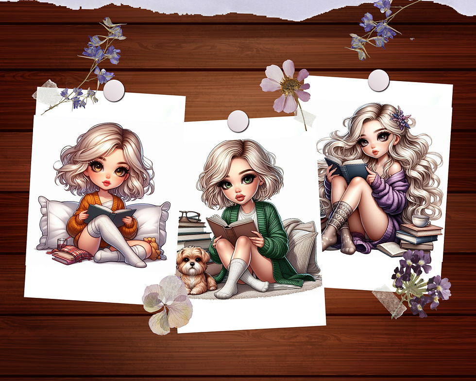 Miniature : Chibi Girl Cozy Reading Coloring Pages