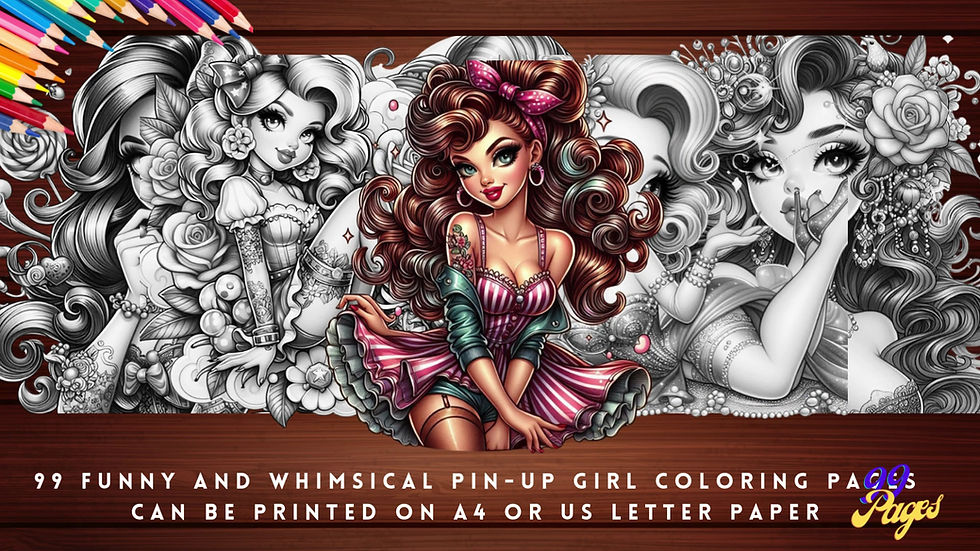 Miniature : Funny and Whimsical Pin-Up Girl Coloring Pages