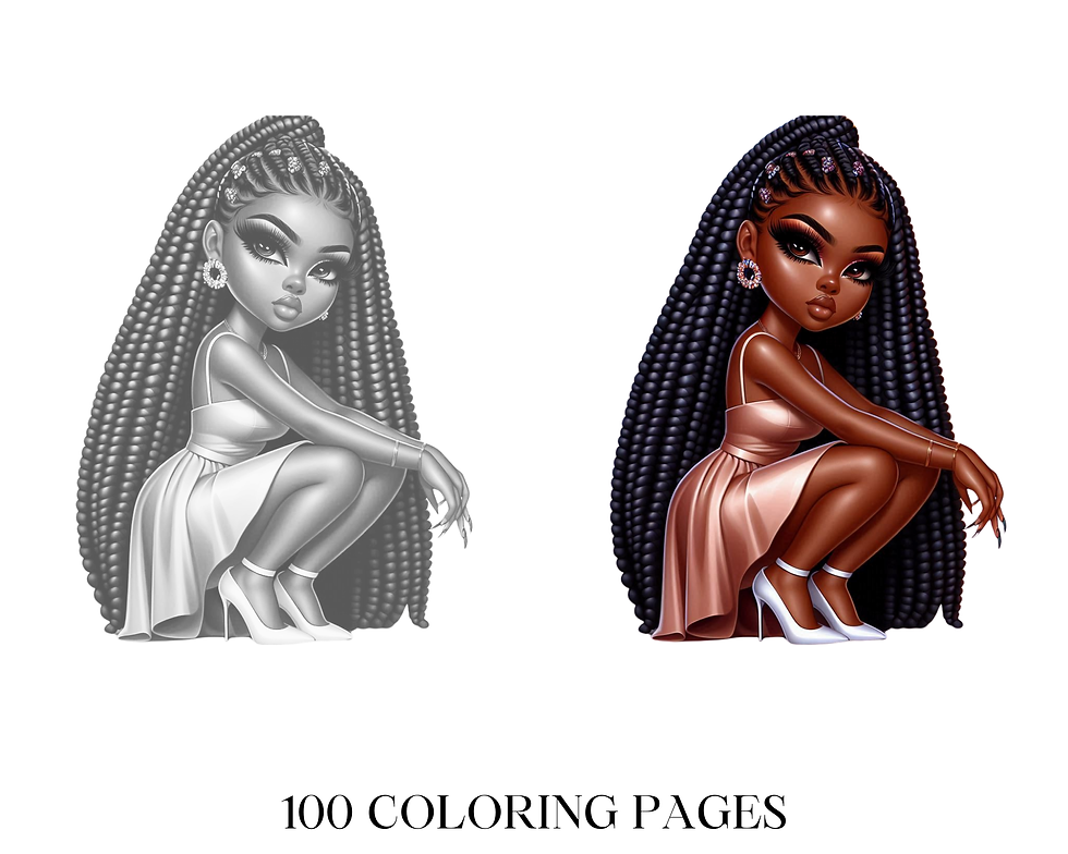 Miniature : Fashionable Chibi Afro American Woman Coloring Pages