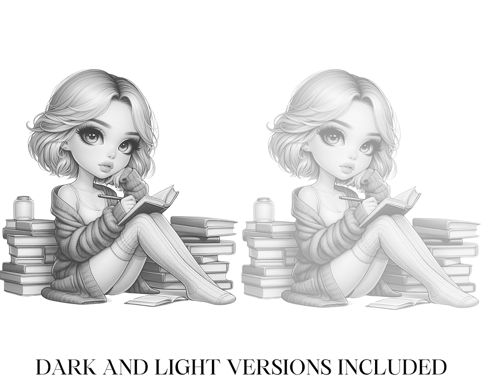 Miniaturbild: Chibi Girl Cozy Reading Coloring Pages