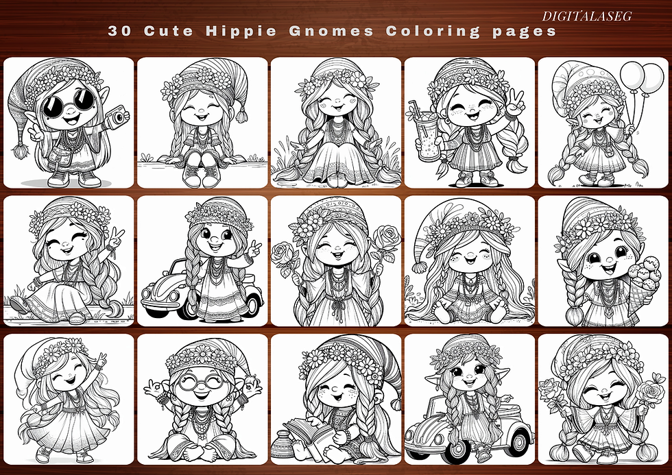 Miniaturbild: Cute Hippie Gnome Coloring Pages