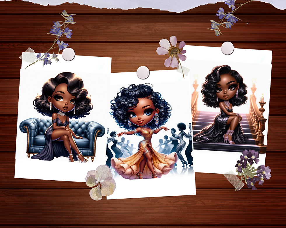 Miniature : Chibi Series Glamorous Black Woman Coloring Pages