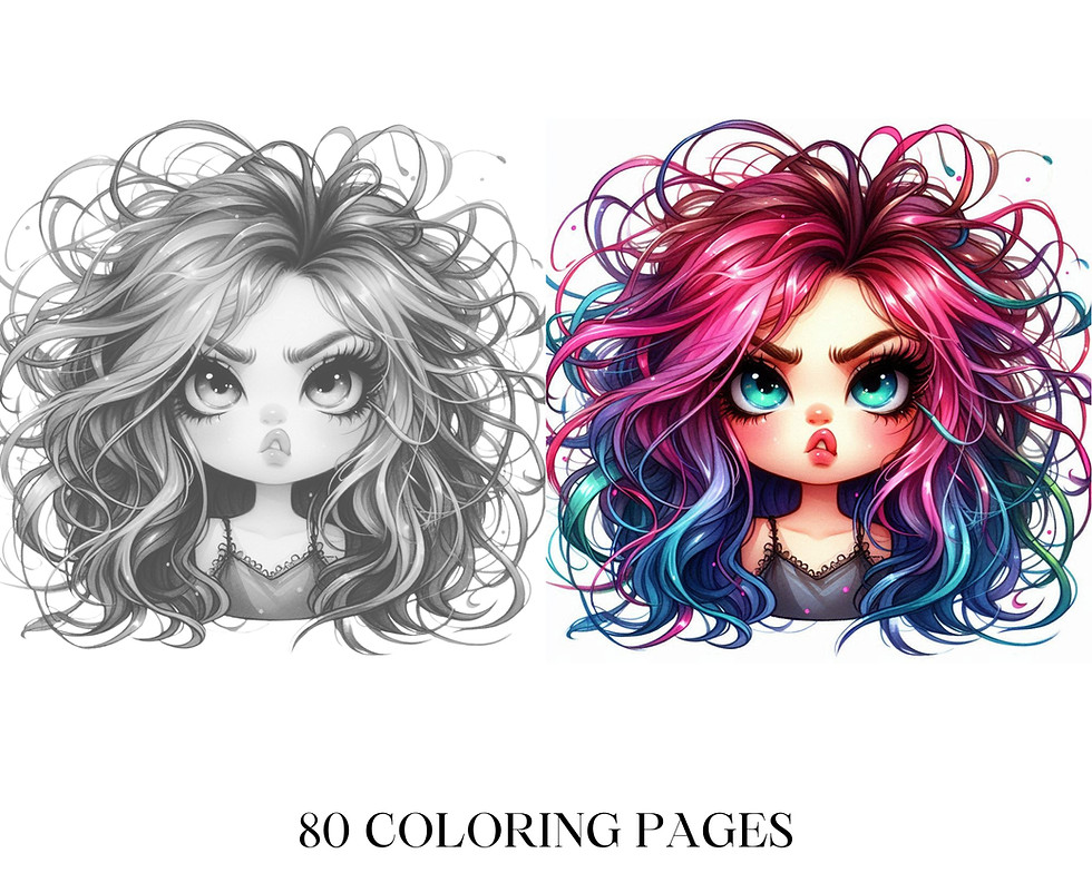 Miniature : Whimsical Sassy Girl Coloring Pages