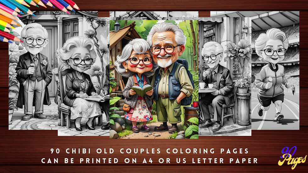 Miniature : Chibi Old Couples Coloring Pages
