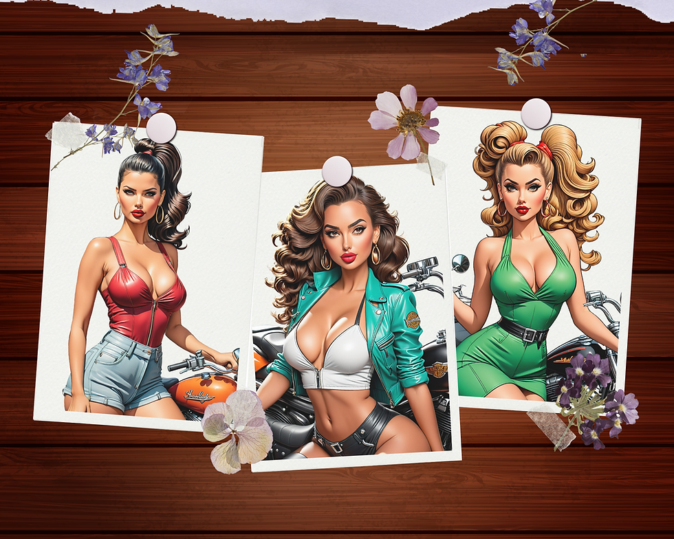 Miniaturbild: Pin Up Girls & Motorcycles Coloring Pages