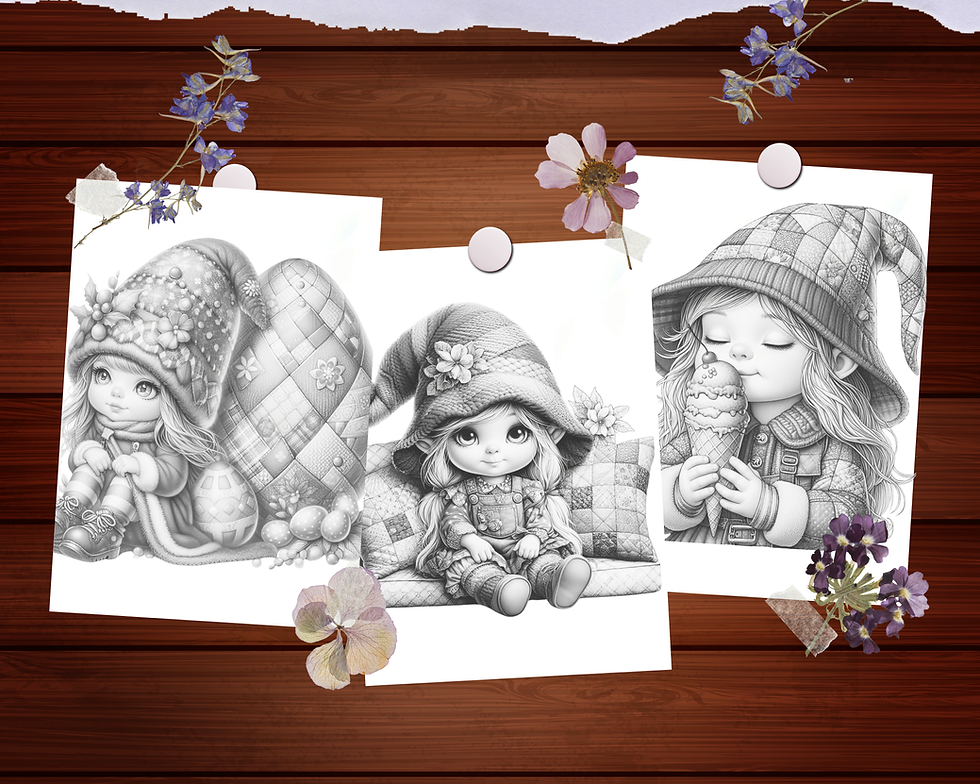 Miniature : Patchwork Gnome Little Girl Coloring Pages