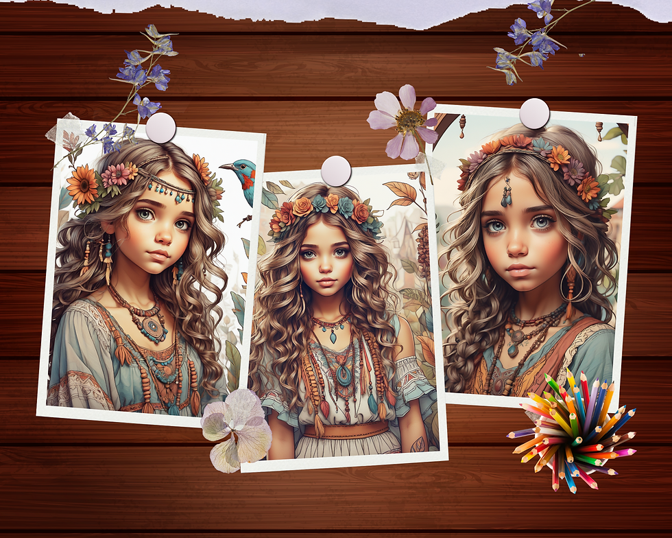 Miniature : Cute Bohemian Girls Coloring Pages