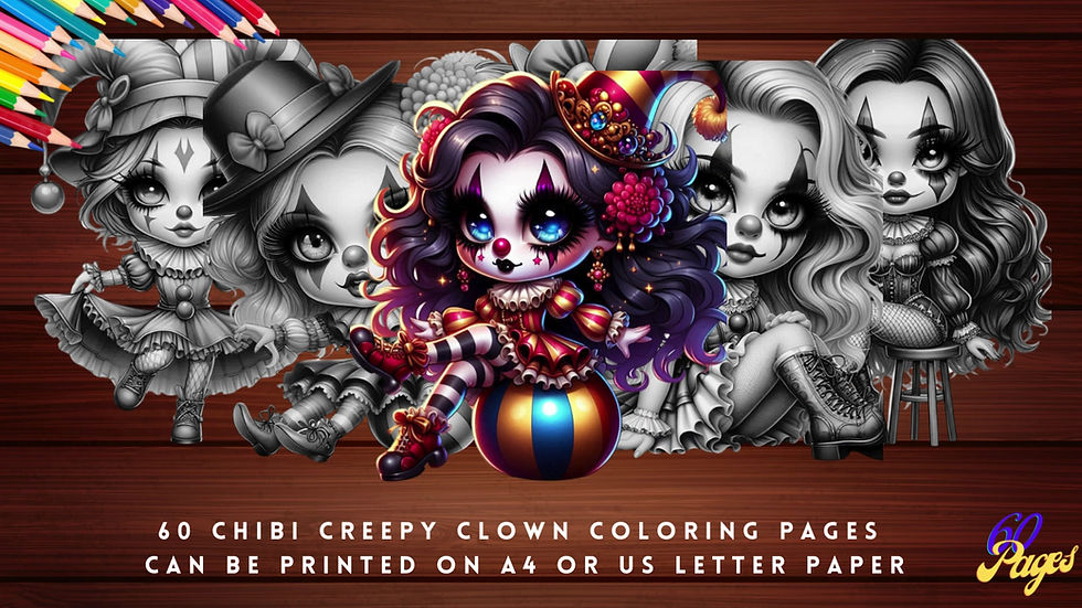 Miniatura: Chibi Creepy Clown Coloring Pages