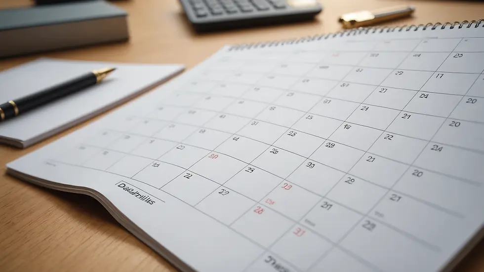 Close-up view of a calendar filled with tasks and deadlines