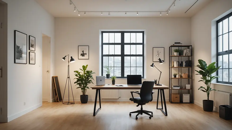 Eye-level view of a modern and minimalist workspace