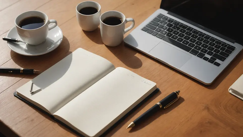 High angle view of a serene workspace with a notebook and pen