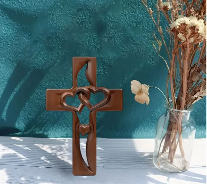 Thumbnail: Christian Wooden Cross with Intertwined Hearts