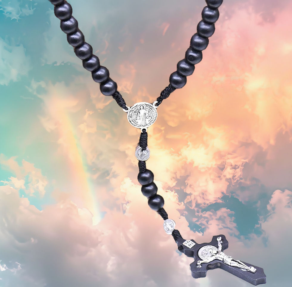 Thumbnail: Black Catholic Benedict Rosary with Wooden Crucifix & Steel Medallions – 12"