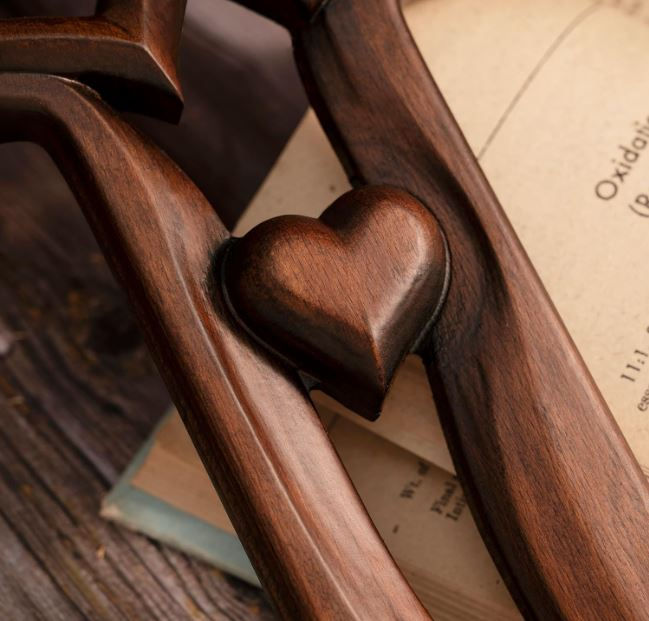 Thumbnail: Christian Wooden Cross with Intertwined Hearts