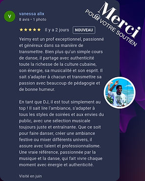 Avis Google sur les prestations de DJ et de salsa cubaine de Yeimy LIMONTA