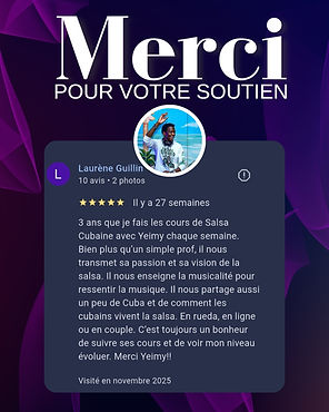 Avis Google sur les prestations de DJ et de salsa cubaine de Yeimy LIMONTA