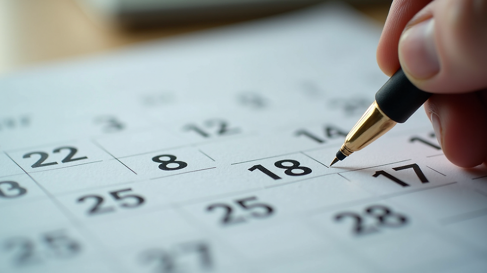 Close-up of a calendar with marked dates and notes