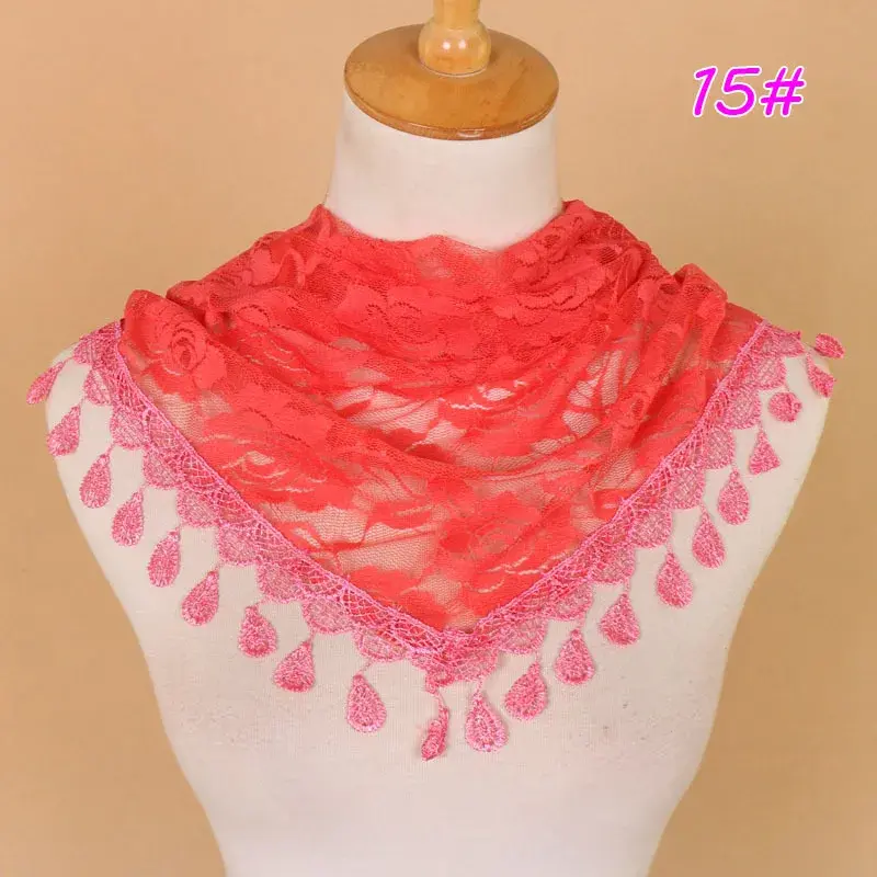 Thumbnail: Mantilla Veil - Tender Lace Head Cover, embroidered lace triangle tassel church veil head covering beige