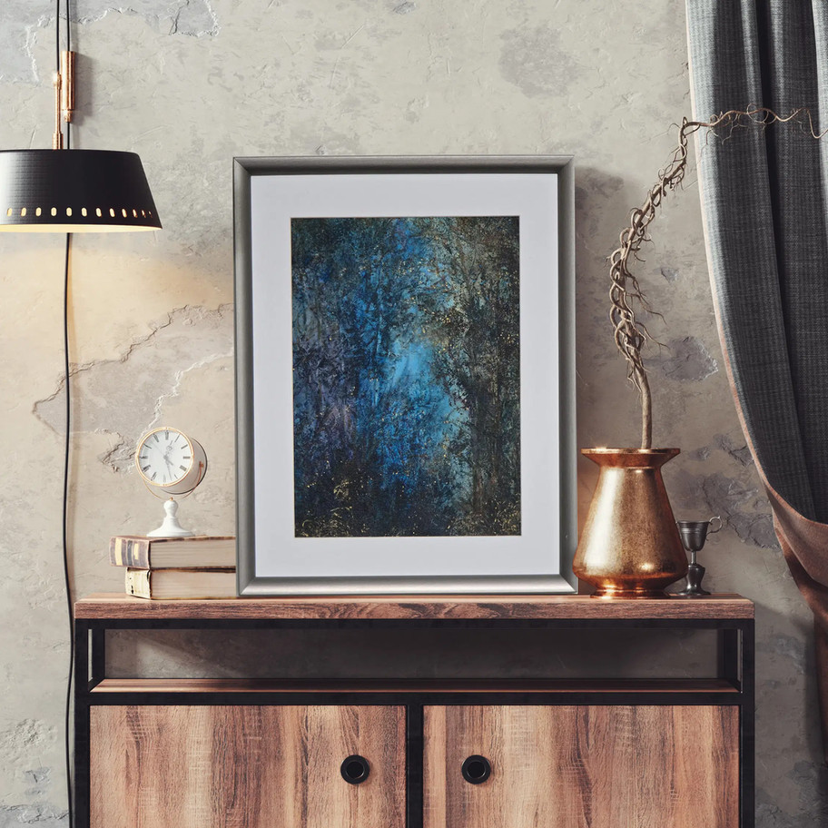 Abstract blue artwork in frame