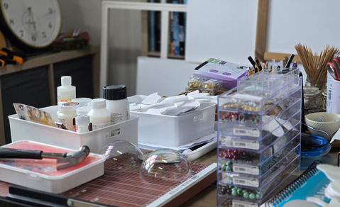 Studio interior with painting tools prepared for creation