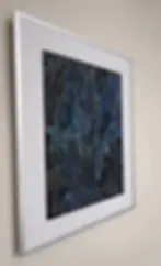 Abstract acrylic painting, dark teal, framed