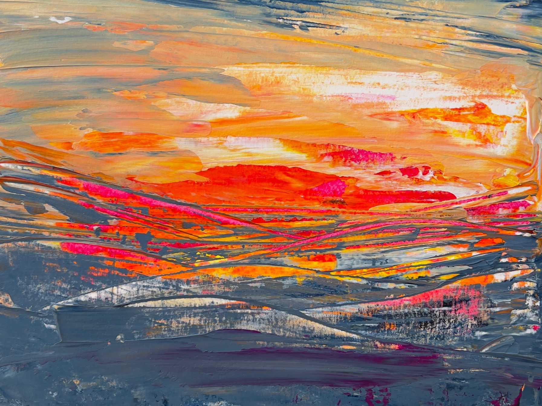 Winter sunset  |  A4 framed  | acrylics on paper