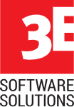 Das Logo 3E Software Solutions auf rotem und schwarzem Grund.