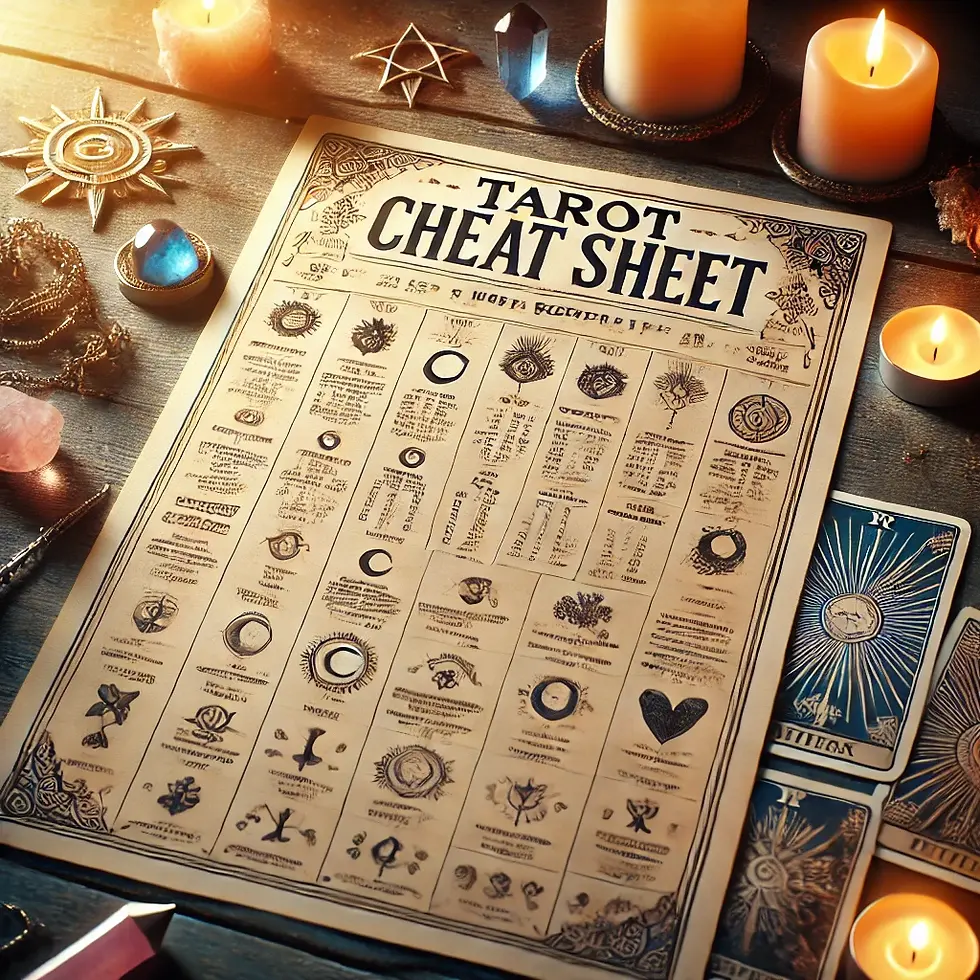 a sheet of paper with tarot card interpretations 
