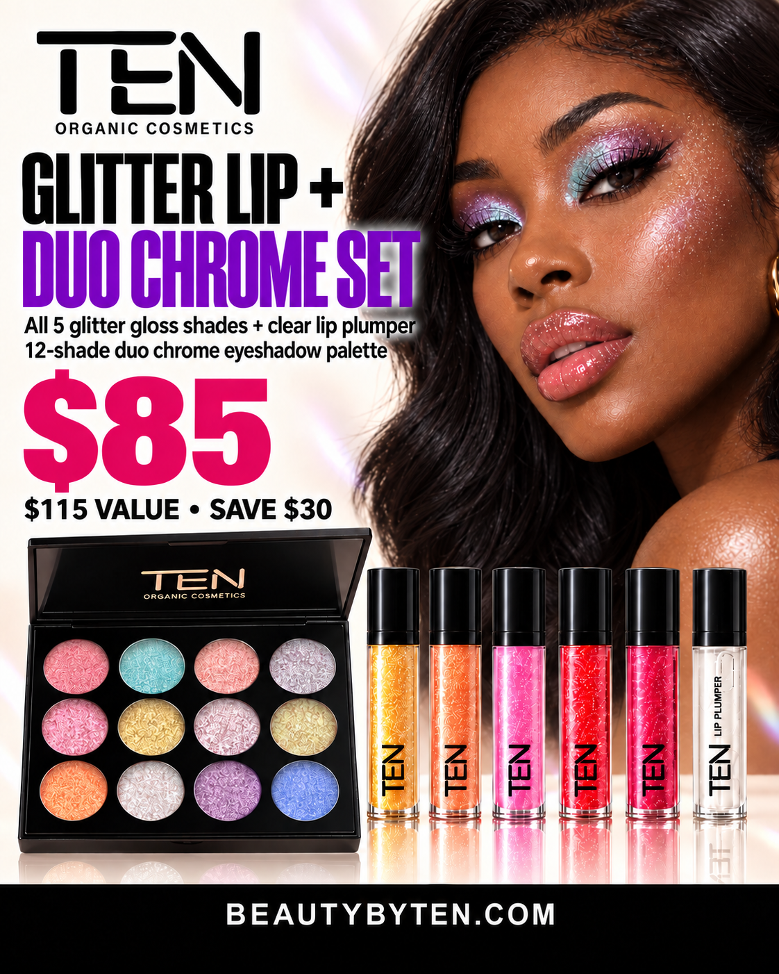 GLITTER LIP DUO CHROME EYESHADOW SET