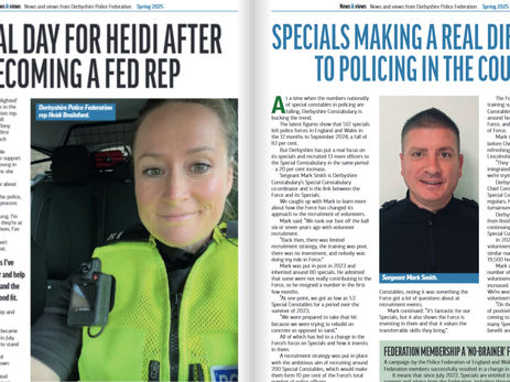 Special Constables featured in Derbyshire Police Federation Newsletter.