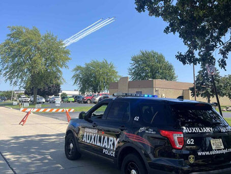Oshkosh Auxiliary Police working to keep visitors safe and traffic flowing at the world's busiest airport during EAA AirVenture Oshkosh 2025!