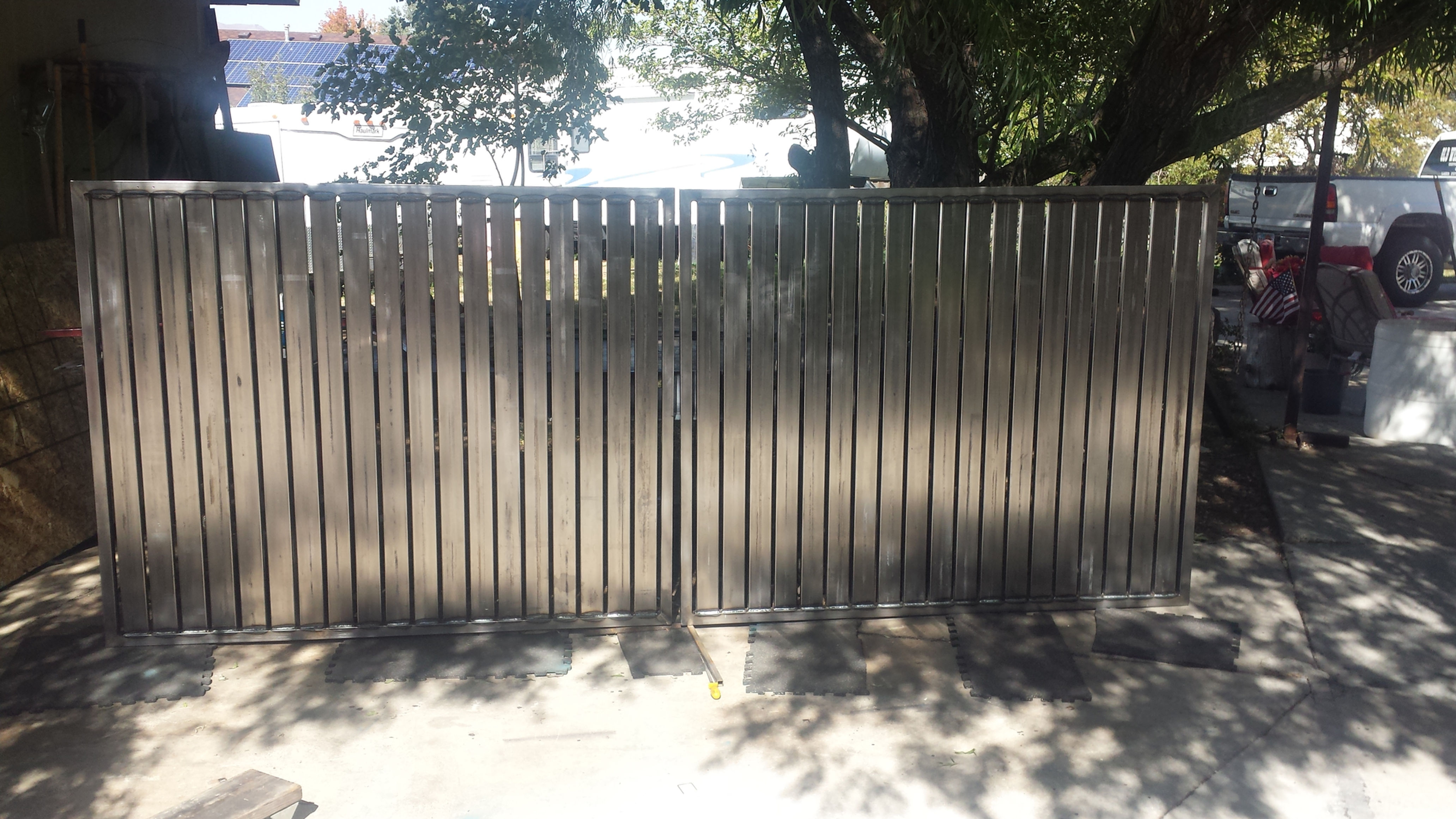 Custom All Steel vertical slat picket design double swing   # 215 D