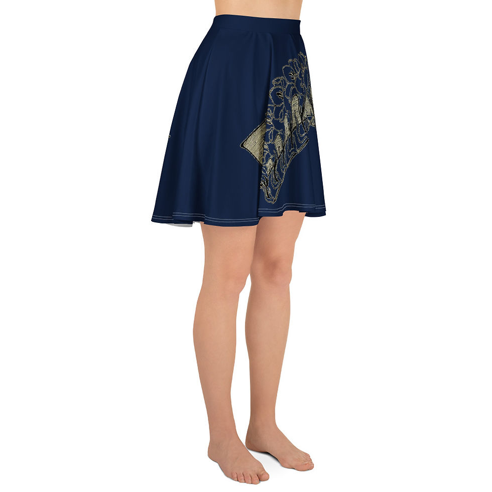 Thumbnail: Flower Branches - Navy - Skater Skirt