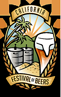 A logo for the California Festival of Beers features a sun, a beer glass, and a bottle.