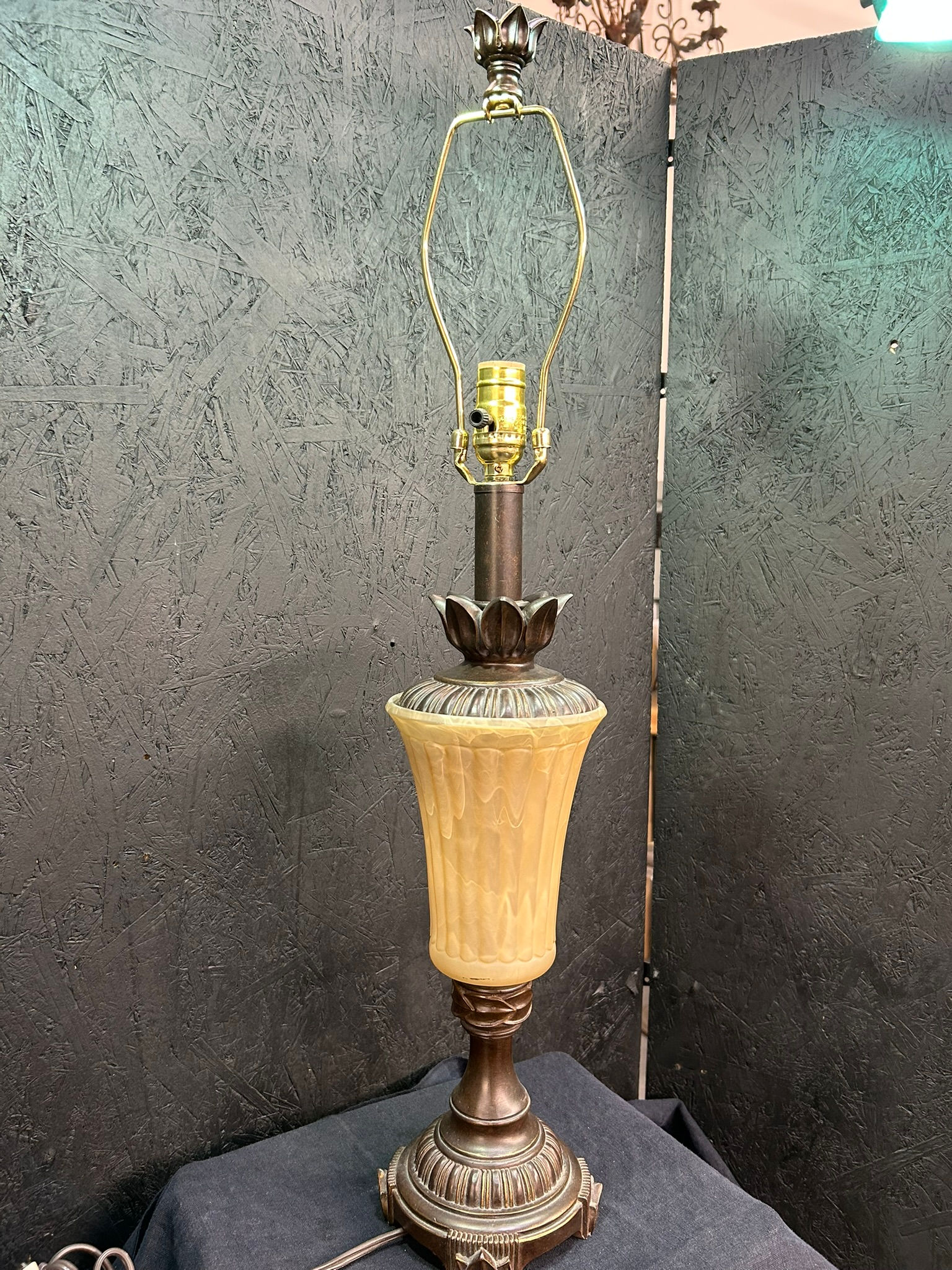 Yellow glass with brass table lamp