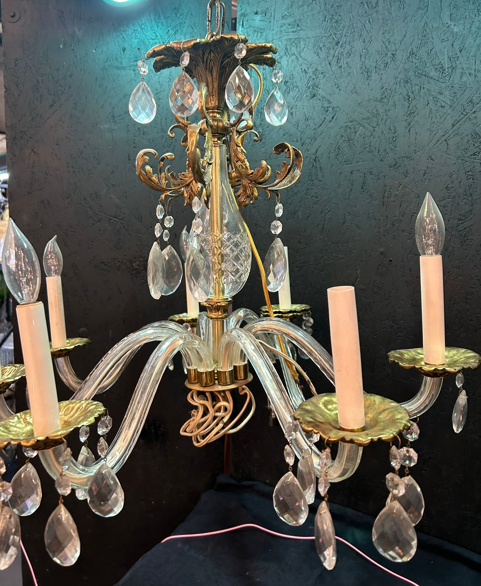 Brass and Crystal 8 Light Chandelier
