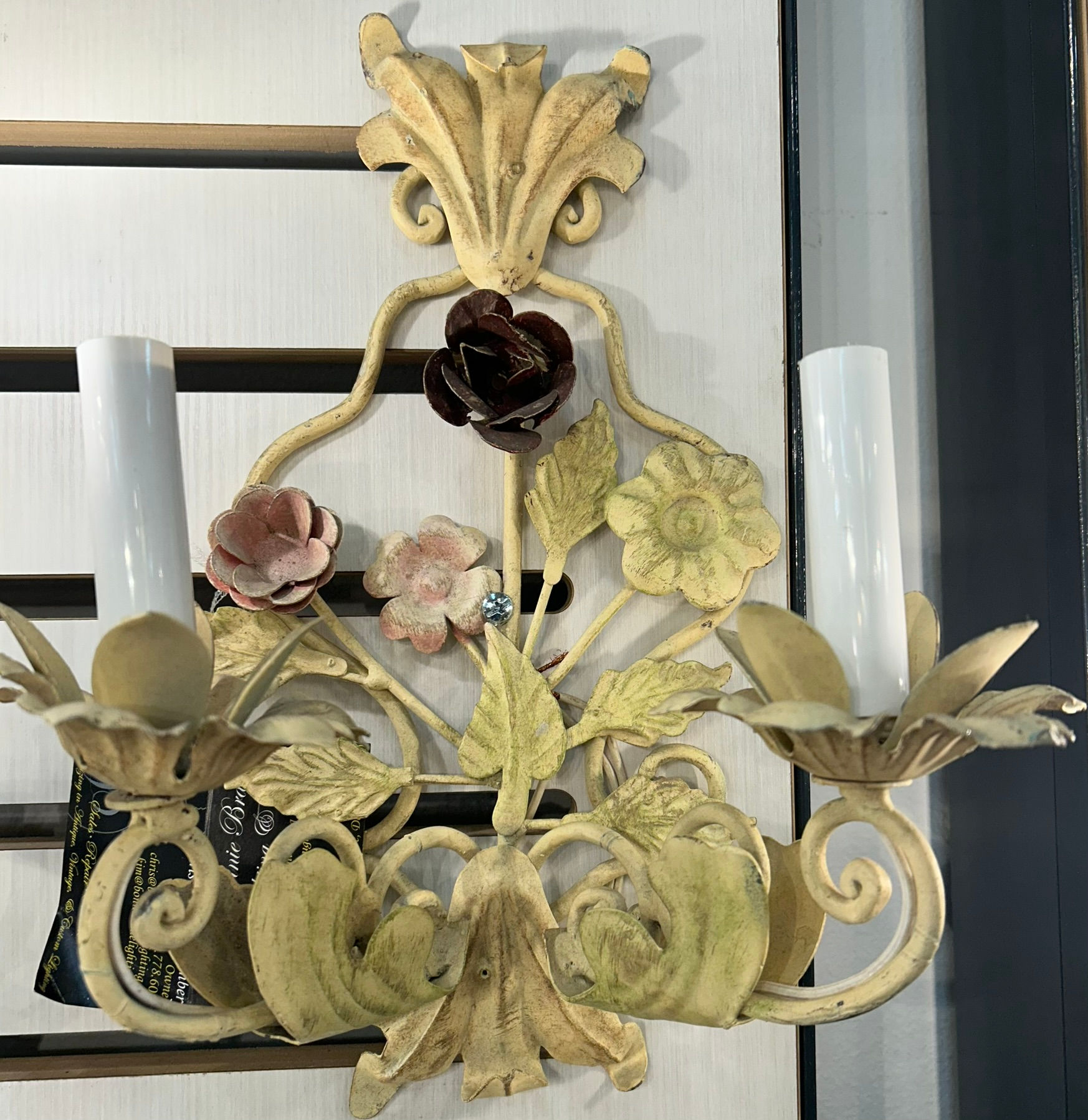 Yellow with Pink and Burgundy Flower 2 Light Wall Sconce