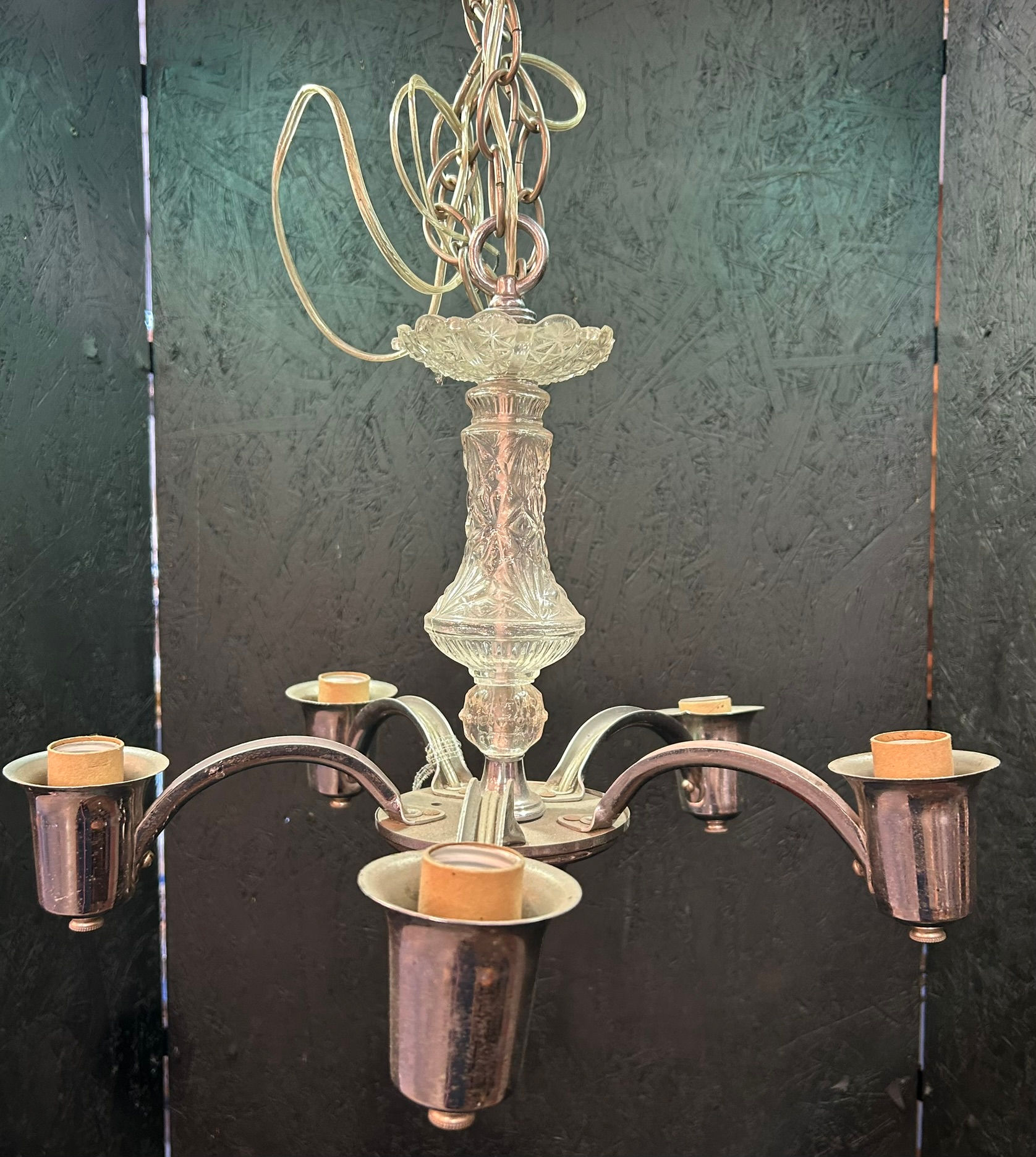 Crystal with Silver Arm 5 Light Chandelier