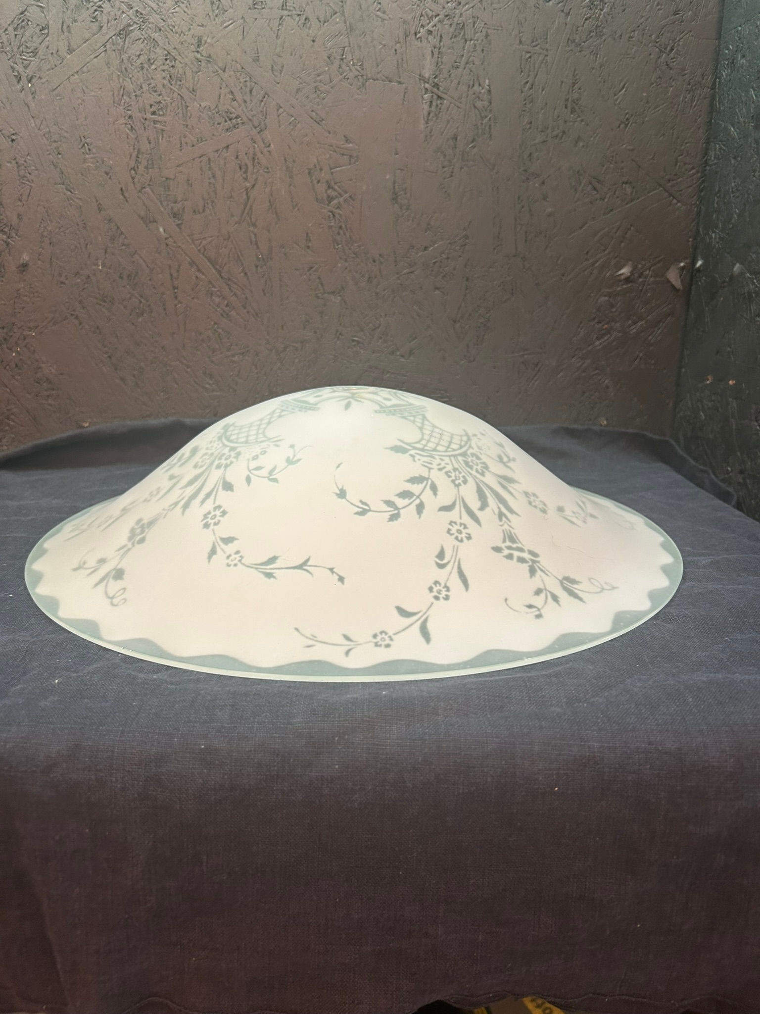 Off White with Clear Floral Etching Ceiling Fixture