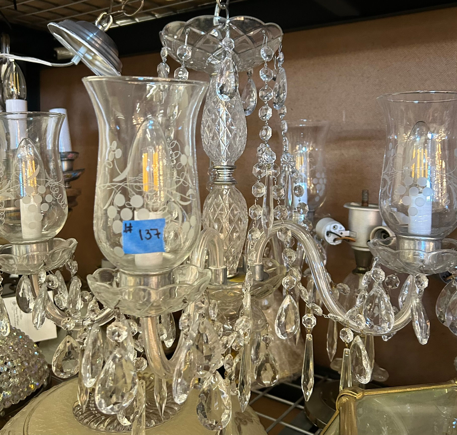 Crystal with Etched Globe 5 Light Chandelier