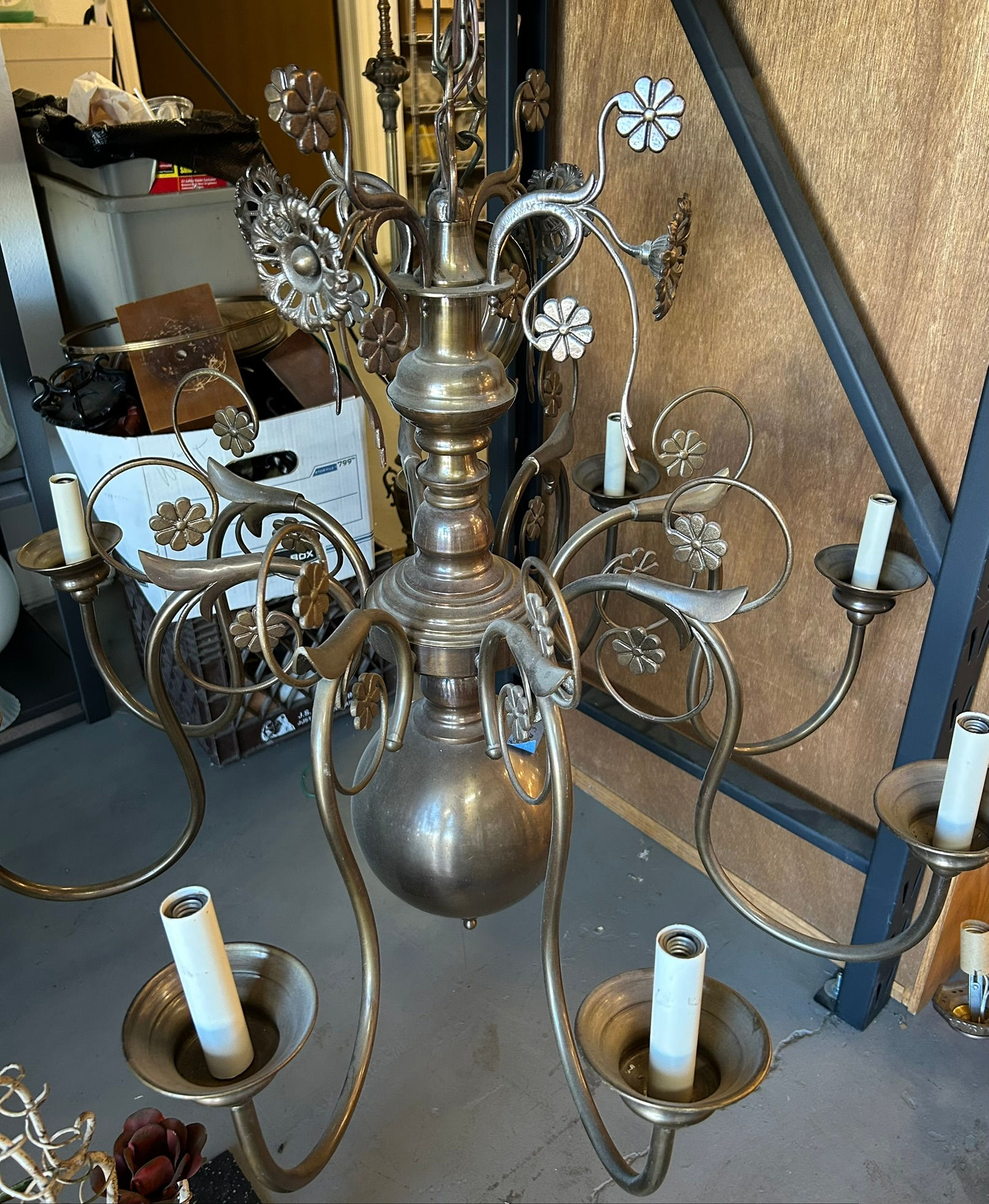 Pewter Color Long Arm with Flower 8 Light Chandelier