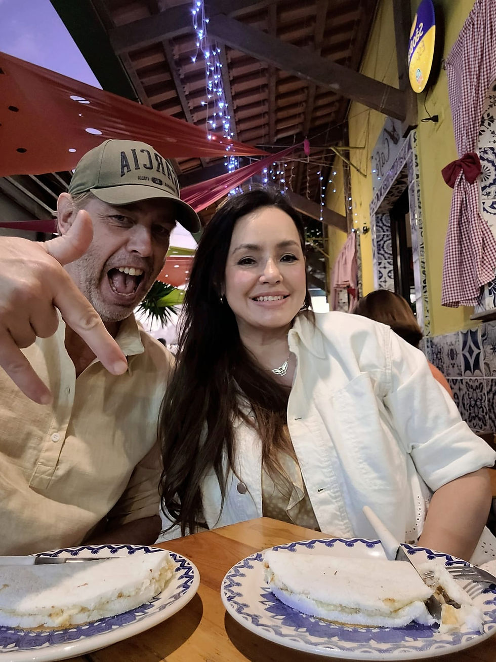 Meet Susan and Lucas, enjoying João Pessoa's famous local snack, Topiaco.