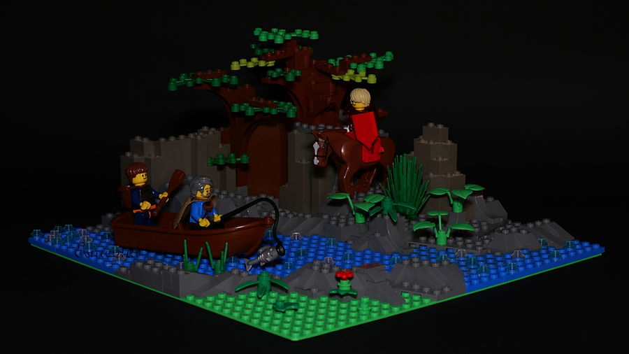 Perceval rencontrant le Roi Pêcheur en Lego. Perceval meeting the Fisher King in Lego.