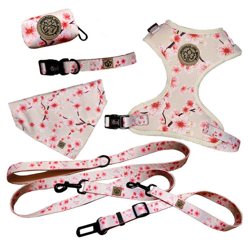 Thumbnail: Sakura cherry blossom five piece dog harness set by Hendricks and Maple