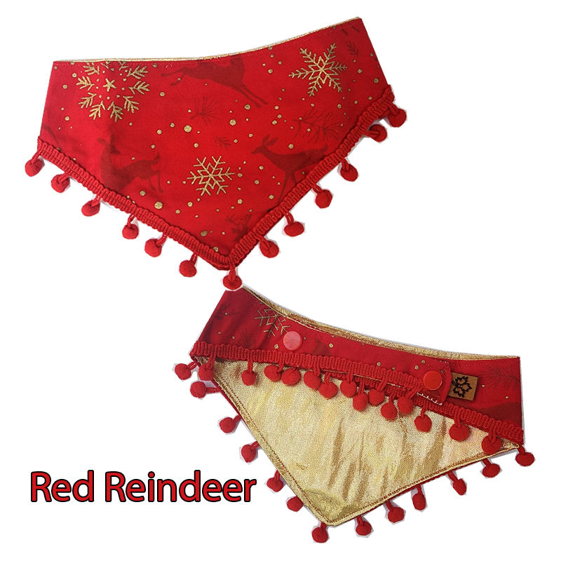 Red reindeer dog bandana front and back view by Hendricks and Maple
