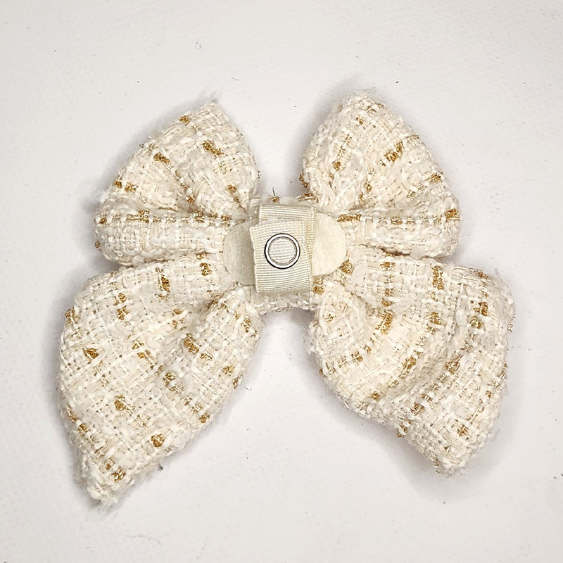 Thumbnail: Textured tweed sailor bow in the colour cream back by Hendricks and Maple