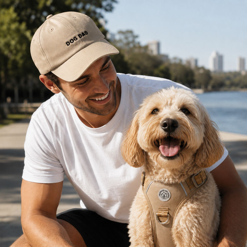 Thumbnail: Man wearing embroidered cap in wheat and dog by Hendricks and Maple