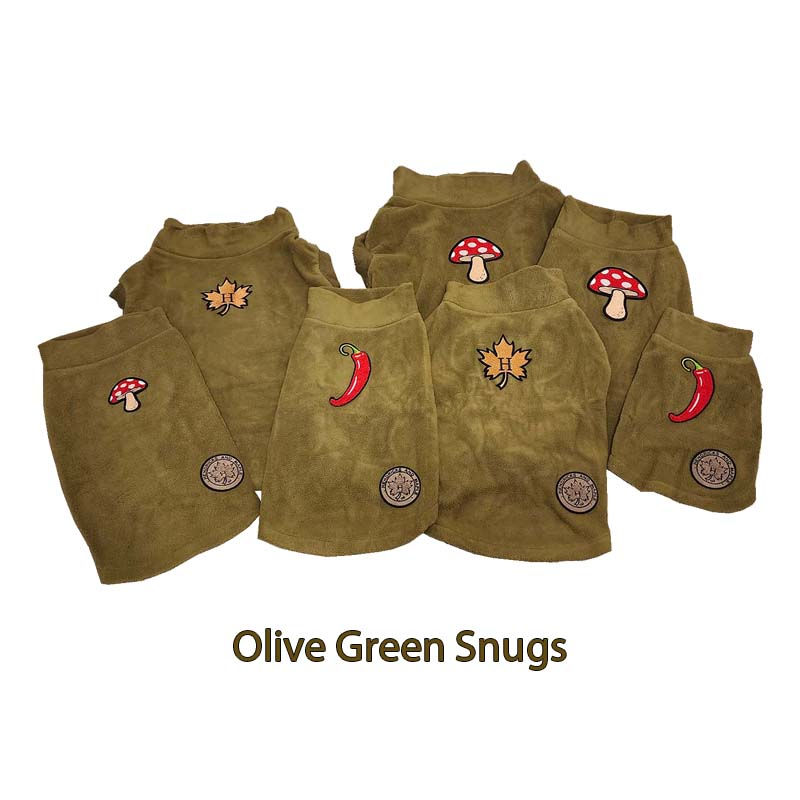 Thumbnail: Olive green dog fleece sweater snug designs by Hendricks and Maple